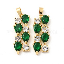 Brass Micro Pave Cubic Zirconia Pendants, with Glass, Long-Lasting Plated, Teardrop, Golden, 28x11x4mm, Hole: 5x3mm
