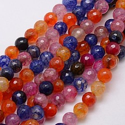 Natural Dragon Veins Agate Beads Strands, Faceted, Dyed, Round, Mixed Color, 8mm, Hole: 1mm