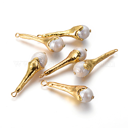 Pendenti con perle d'acqua dolce coltivate naturali, con accessori di ottone, lacrima, oro, 43~44x12~12.5mm, Foro: 1.8 mm
