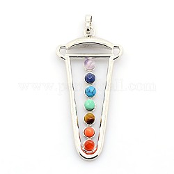 Chakra cru pendentifs en laiton de bijoux de pierres précieuses, triangle, platine, 56x27x5mm, Trou: 5x8mm