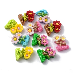 Cabujones decodificados de resina opaca, flor, color mezclado, 24x17.5x7mm