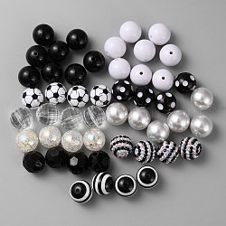 50pcs 10 perles acryliques de style, thème football, ronde, couleur mixte, 19~20x18~20mm, Trou: 2.7~3.4mm