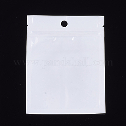 Bolsas de plástico con cierre de película de perlas, bolsas de embalaje resellables, con orificio para colgar, sello superior, Rectángulo, blanco, 12x9 cm, medida interior: 8.5x8 cm