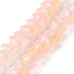 Chapelets de perles en verre transparente  , avec de la poudre de paillettes, fleur, peachpuff, 11~12x7.5~8mm, Trou: 1.4mm, Environ 50 pcs/chapelet, 11.42'' (29 cm)