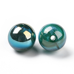 Opake Legierung Perlen, mit Glitzerpulver, ab Farbe plattiert, Runde, dunkles Cyan, 14x13.5 mm, Bohrung: 2 mm