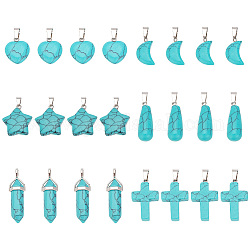 arricraft 24 Pcs Turquoise Gemstone Pendants, 6 Styles Teardrop moons Heart Charms Bullets Shape Pendant Synthetic Gemstone Charms for Bracelet Necklace Jewelry Making