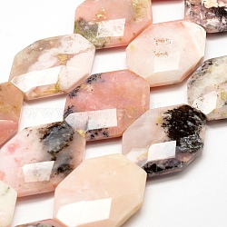 Chapelets de perles en opale rose naturelle, facette, ovale, 37~40x28~32x8~9mm, Trou: 2mm, Environ 10~11 pcs/chapelet, 15.7 pouce (40 cm)