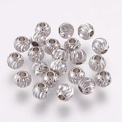 Perles séparateurs en laiton, Plaqué longue durée, rond ondulé, platine, 6x5mm, Trou: 2mm