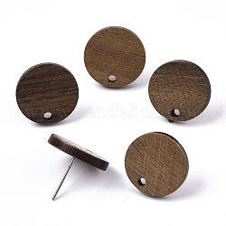 Fornituras de aretes de madera de nogal, con 304 perno de acero inoxidable, plano y redondo, coco marrón, 15mm, agujero: 1.8 mm, pin: 0.7 mm