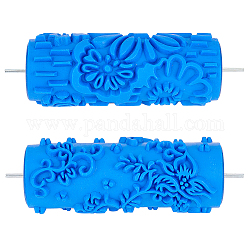 Olycraft 2pcs 2 rouleaux en caoutchouc texturés de style, accessoires de rouleau de peinture à motif de fleurs, avec axe en fer, pour la décoration de peinture murale à la maison, bleu royal, 19x5.6 cm, 1pc / style