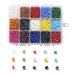375g perles de rocaille en verre 15 couleurs, couleurs opaques lustered, ronde, couleur mixte, 6/0, 4~5x2.5~4.5mm, Trou: 1.2~1.5mm, 25 g / couleur