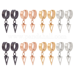 ANATTASOUL 16Pcs 4 Colors 304 Stainless Steel Hollow Triangle Dangle Hoop Earrings with 316 Stainless Steel Pins, Mixed Color, 32x7mm, 4pcs/color