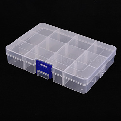 Contenedor de almacenamiento de perlas de polipropileno (pp), Cajas organizadoras de 12 compartimento, con tapa abatible, Rectángulo, Claro, 14.5x10x2.8 cm