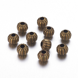 Iron Corrugated Beads, Nickel Free, Antique Bronze, Round, 8mm in diameter, hole: 3mm