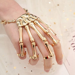 Braccialetto ad anello a mano piena in lega di teschio a tema Halloween, bracciale elastico con 5 anelli regolabili da donna, oro, diametro interno: 2-3/8 pollice (6 cm)