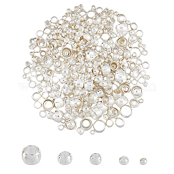 SUPERFINDINGS 400Pcs 5 Style Brass Beads, Cadmium Free & Lead Free, Long-Lasting Plated, Rondelle, Silver, 1.5~4x1~2.5mm, Hole: 0.8~3mm