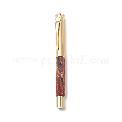 Bolígrafos de latón jaspe picasso natural, Pluma fuente de energía reiki, con estuche, Oficina y material escolar, 142x19x14mm