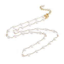 Vacuum Plating 304 Stainless Steel Beaded Necklaces, with Plastic Imitation Pearl Beads and Paperclip Chains, Golden, 17.52 inch(44.5cm)