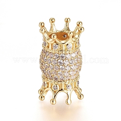 Messing Mikro ebnen Zirkonia European Beads, Großloch perlen, langlebig plattiert, Doppelkrone, Transparent, echtes 18k vergoldet, 18.5x11 mm, Bohrung: 5.5 mm