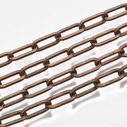 Cadenas de clips de hierro sin soldar, Plano Oval, cadenas portacables alargadas estiradas, con carrete, cobre rojo, 12.5x6x1.2mm, aproximadamente 82.02 pie (25 m) / rollo