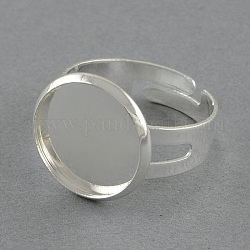 (Holiday Stock-Up Sale)Brass Pad Ring Settings, Adjustable, Flat Round, Silver, Tray: 16mm, 18mm, Flat Round: 13mm