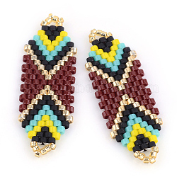 Miyuki & toho perles de rocaille japonaises, Liens faits à la main, motif de tissage, rouge foncé, 35.5~36.5x12x2mm, Trou: 1mm