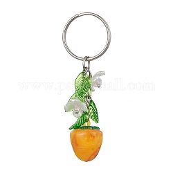 Акриловый брелок с подвеской в виде фруктов и листьев, с железным кольцом для ключей, клубника, 7.7 см