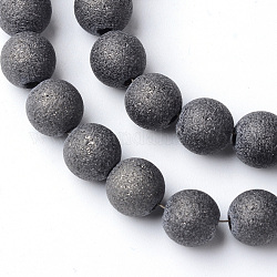 Chapelets de perles en verre électroplaqué, style mat, ronde, noir plaqué, 8mm, Trou: 1.5mm, Environ 72 pcs/chapelet, 24.8 pouce