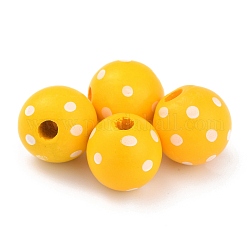 Perle di legno naturali tinte, perline macramè foro grande, tondo a pois, oro, 16x15mm, Foro: 4 mm