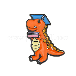 Dinosaur with Book & Hat Enamel Pin, Alloy Brooch for Backpack Clothes, Coral, 29x21mm