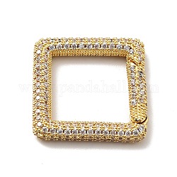 Brass Micro Pave Clear Cubic Zirconia Spring Gate Rings, Cadmium Free & Lead Free, Square, Golden, 25x25x4mm