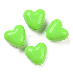 Opaque Acrylic Beads, Heart, Lime Green, 10x10.5x7mm, Hole: 1.8mm, about 1100pcs/500g