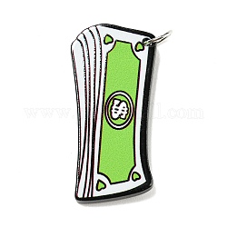 Printed Acrylic Pendants, with Iron Jump Ring, Lawn Green, 39x19x2.5mm, Hole: 5mm