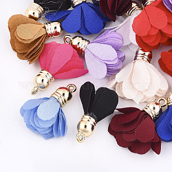 Cloth Pendants, with CCB Plastic Findings, Flower, Golden, Mixed Color, 28~31x17~33mm, Hole: 2mm
