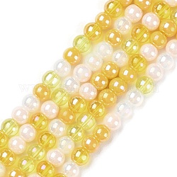 Fili di perle di vetro elettrolitico transperant, ab colore placcato, tondo, giallo, 4~4.5mm, Foro: 0.9 mm, circa 100pcs/filo, 14.96'' (38 cm)
