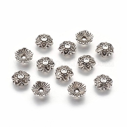 Tibetan Style Alloy Bead Caps, Lead Free and Cadmium Free, Antique Silver, 8x2.5mm, Hole: 1mm