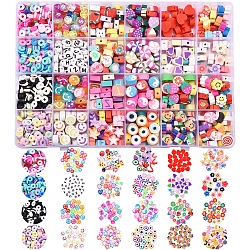 1370Pcs 24 Styles Butterfly & Candy & Fruit & Heart &Cake & Star Handmade Polymer Clay Beads, with Transparent & Opaque Acrylic Beads, Mixed Color, 1370pcs/box