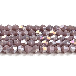 Fili di perle di vetro elettrolitico opaco tinta unita, ab colore placcato, sfaccettato, bicono, viola medio, 4x4mm, Foro: 0.8 mm, circa 87~98pcs/filo, 12.76~14.61 pollice (32.4~37.1 cm)