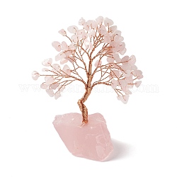 Natürliche Rosenquarz-Baumdekoration, natürliche Feng-Shui-Verzierung auf Rosenquarzbasis für Reichtum, Glück, roségoldene Messingdrähte umwickelt, 47~60x88~105x122~145 mm