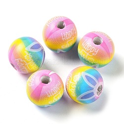 Perles européennes en bois imprimé sur le thème de Pâques, Perles avec un grand trou   , ronde, colorées, 16mm, Trou: 4.5mm