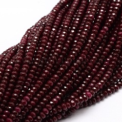 Chapelets de perles en rondelles en jade de Malaisie naturel teint, facette, rouge foncé, 4x2~3mm, Trou: 1mm, Environ 115 pcs/chapelet, 14 pouce