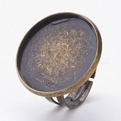 Verstellbare Messing-Pad Fingerring Fassungen, Flachrund, Größe 8, Antik Bronze, Fach: 23 mm, 18 mm