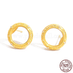 925 Sterling Silver Ring Stud Earrings, with Clear Cubic Zirconia, Real 18K Gold Plated, 13.5x13.5mm