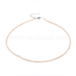 Verre plaquent colliers de perles, avec fermoirs à pince de homard et chaînes gourmettes en acier inoxydable, Sandy Brown, 14.96 pouce (38 cm)