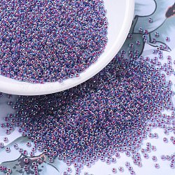 MIYUKI Round Rocailles Beads, Japanese Seed Beads, (RR340) Hot Pink Lined Aqua AB, 11/0, 2x1.3mm, Hole: 0.8mm, about 5500pcs/50g