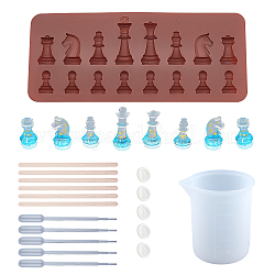 Kits de moldes de silicona de ajedrez sunnyclue, Con vaso medidor de 100ml, herramientas de pegamento de silicona, Pipetas de transferencia de plástico desechables y palitos de helado artesanales de madera de abedul., color mezclado, 20.8x8.8x0.9 cm, interior: 2.2~4.7 cm