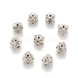 Ottone chiare perle di strass, grado B, tondo, colore argento placcato, 8mm