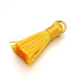 Nylon decorazioni nappa pendente, con i risultati di ferro tono dorato, oro, 27~30x15mm, anello di salto: 4 mm, Foro: 4x2 mm, 10pcs/scatola
