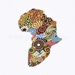 Spray Painted Wood Big Pendants, Printed, Africa Map, Colorful, 76x63.5x2.5mm, Hole: 1.5mm