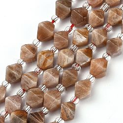 Chapelets de perles de sunstone naturelle naturelles, facette, avec des perles de rocaille, Toupie, 9x9x9mm, Trou: 1.2mm, Environ 35~40 pcs/chapelet, 16.14~16.33 pouce (41~415 cm)